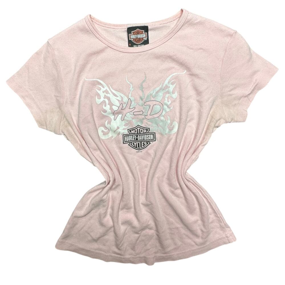 Vintage Y2K Harley-Davidson Pink Butterfly Baby Tee 🩷🦋